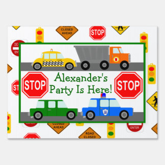 Street Signs, Cars, and Trucks Birthday Party Sign