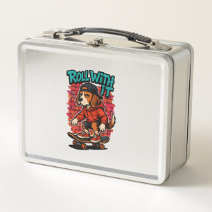 Street Style Beagle Skateboarding Graffiti Art Metal Lunch Box