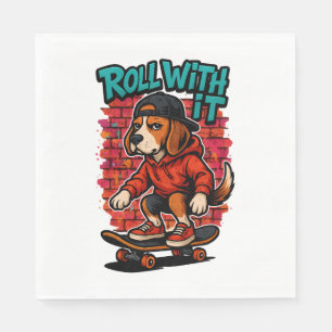 Street Style Beagle Skateboarding Graffiti Art Napkins