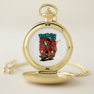 Street Style Beagle Skateboarding Graffiti Art Pocket Watch