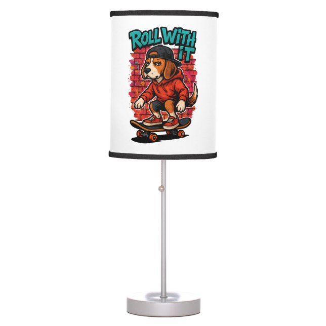 Street Style Beagle Skateboarding Graffiti Art Table Lamp (Front)
