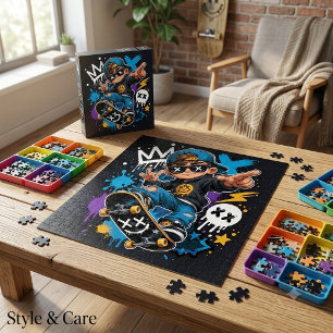 Street Style Cartoon Skater Kid Cool Art Jigsaw Puzzle