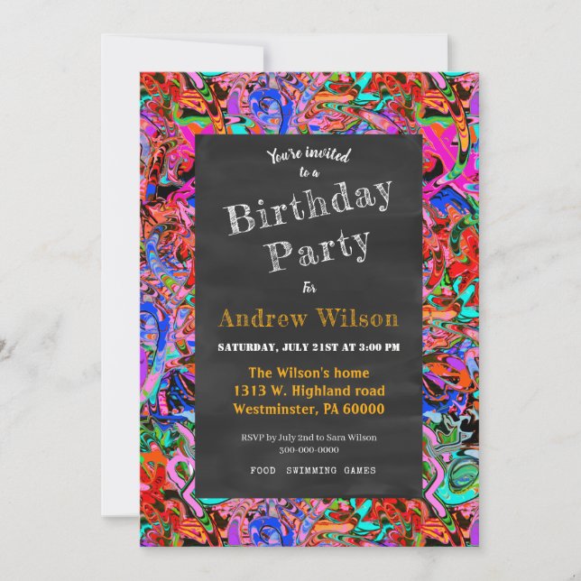 Street style chalkboard with gold crown invitation (Front)