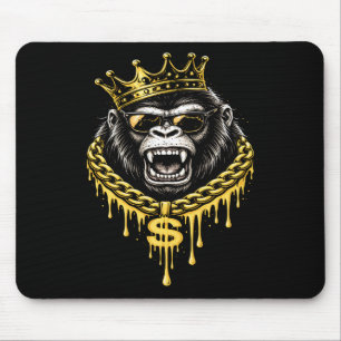 Street Style Gorilla With Golden Crown and Chain Mouse Pad