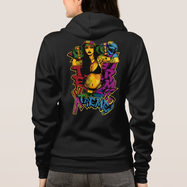 Street Style Tattooed Skateboarder Woman Hoodie (Back)