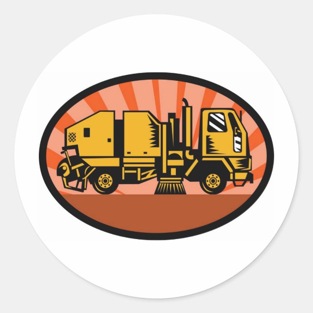 street sweeper cleaner truck classic round sticker (Front)