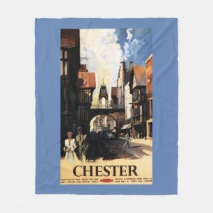 Street View with Couple & Tower Clock Rail Fleece Blanket