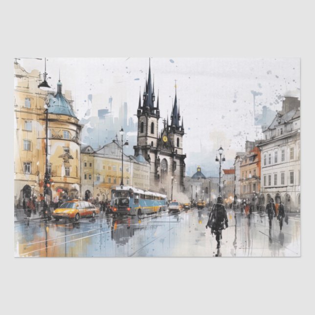 Street watercolor Prague  Tissue Paper (Front)