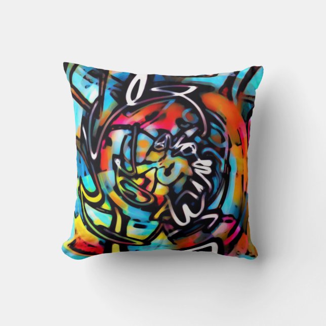 Streetart Chaos Colorful Graffiti Throw Pillow (Front)