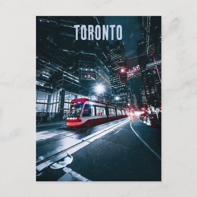 Streetcar at Night in Toronto Ontario Postcard (Front)