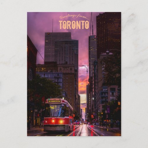 Streetcar in the Rain in Toronto Ontario Postcard