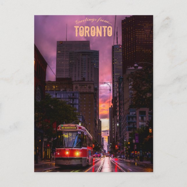 Streetcar in the Rain in Toronto Ontario Postcard (Front)