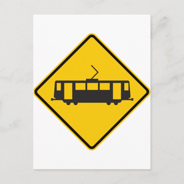 Streetcar Warning Highway Sign Postcard (Front)