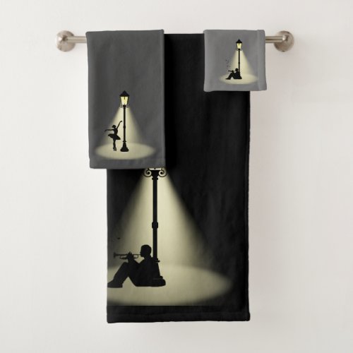 Streetlight Dancer Jazz Musician Bath Towel Set