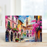 Streets of Italy Modern Abstract Art Card<br><div class="desc">A modern abstract painting inspired by the vibrant beauty of an Italian street scene, showcasing colorful architecture and lush flowers. The bold, dynamic brushstrokes and striking hues of terracotta, pink, and gold bring the lively atmosphere of Italy to life. The combination of vivid colors and abstract forms captures the charm...</div>