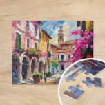 Streets of Italy Modern Abstract Art Jigsaw Puzzle<br><div class="desc">A modern abstract painting inspired by the vibrant beauty of an Italian street scene, showcasing colorful architecture and lush flowers. The bold, dynamic brushstrokes and striking hues of terracotta, pink, and gold bring the lively atmosphere of Italy to life. The combination of vivid colors and abstract forms captures the charm...</div>