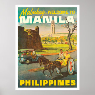 Streets of Manila, Philippines, vintage travel Poster