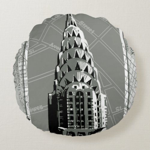 Streets of New York with Empire State Building Round Pillow