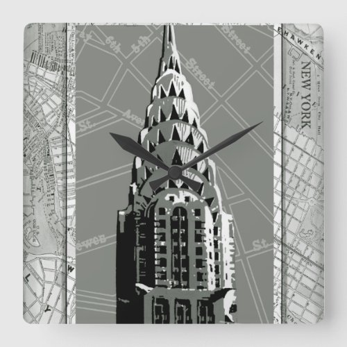 Streets of New York with Empire State Building Square Wall Clock