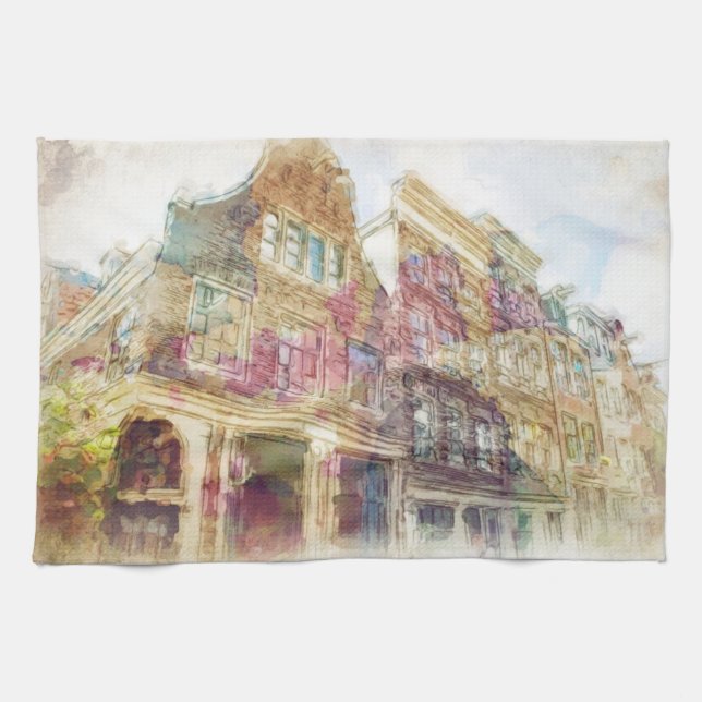 Streets of Old Amsterdam Kitchen Towel (Horizontal)