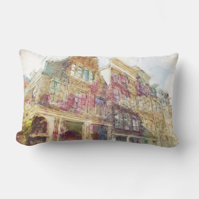 Streets of Old Amsterdam Lumbar Pillow (Front)