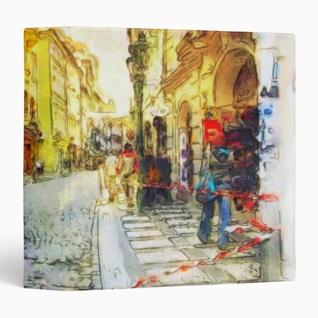 Streets of Old Prague watercolor 3 Ring Binder (Front/Spine)