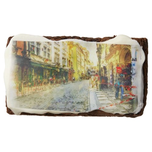 Streets of Old Prague watercolor Chocolate Brownie