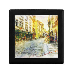 Streets of Old Prague watercolor Jewelry Box