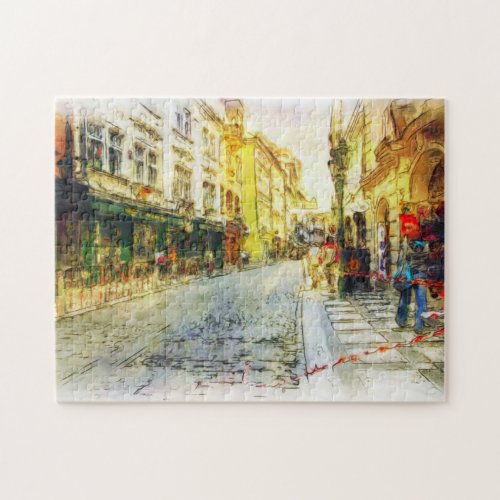 Streets of Old Prague watercolor Jigsaw Puzzle