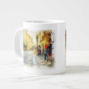 Streets of Old Prague watercolor Large Coffee Mug