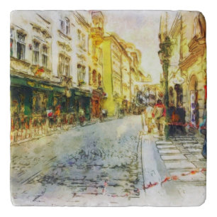 Streets of Old Prague watercolor Trivet