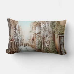 Streets of Paris, France - Pastoral Vintage Art Lumbar Pillow