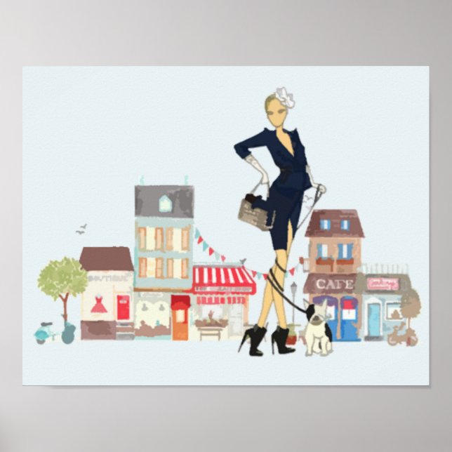 Streets of Paris - shopping and walking the dog Poster (Front)