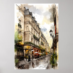 Streets of Paris Watercolor Poster