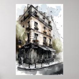 Streets of Paris Watercolor Poster Art