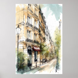Streets of Paris Watercolor Poster Art