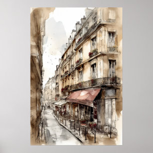 Streets of Paris Watercolor Poster Art