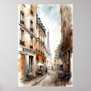 Streets of Paris Watercolor Poster Art