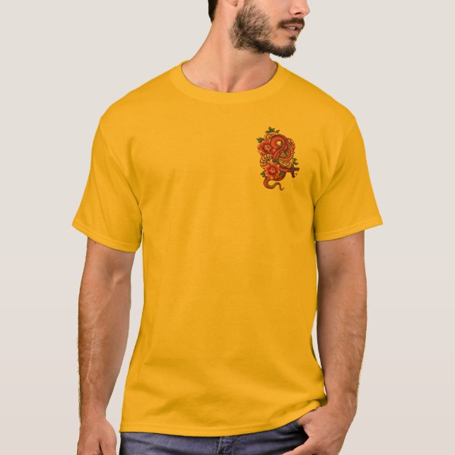 Streetwear Pink and Black Floral Dragon on  T-Shirt (Front)