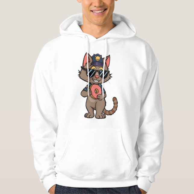 Streetwise Police Cat – 90s Cartoon Donut Cop Hoodie (Front)