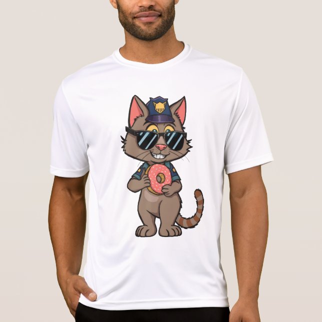 Streetwise Police Cat – 90s Cartoon Donut Cop T-Shirt (Front)