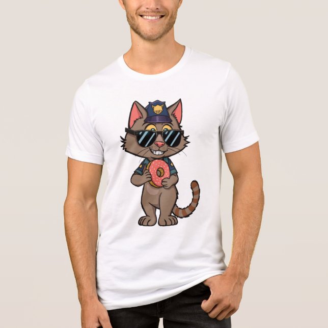 Streetwise Police Cat – 90s Cartoon Donut Cop Tri-Blend Shirt (Front)
