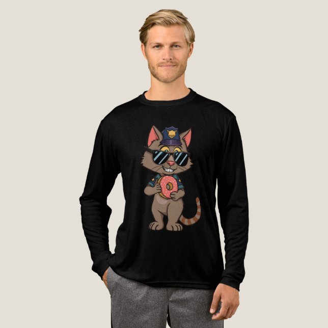 Streetwise Police Cat – 90s Cartoon Donut Cop Tri-Blend Shirt (Full Front)