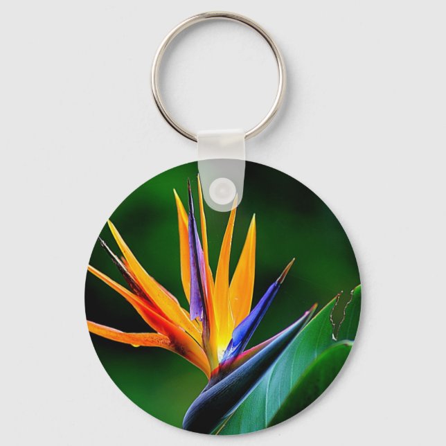 Strelitzia. Bird of paradise flower. Keychain (Front)
