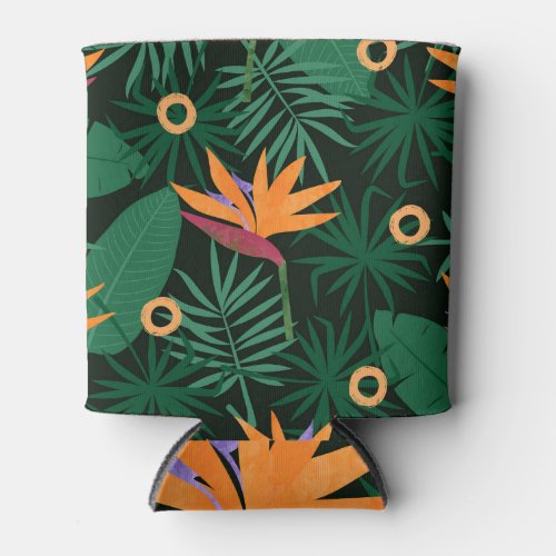 Strelitzia Flowers Tropic Vintage Background Can Cooler