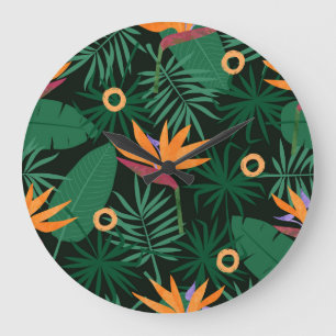 Strelitzia Flowers: Tropic Vintage Background Large Clock