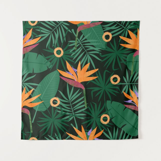 Strelitzia Flowers: Tropic Vintage Background Tapestry (Front)