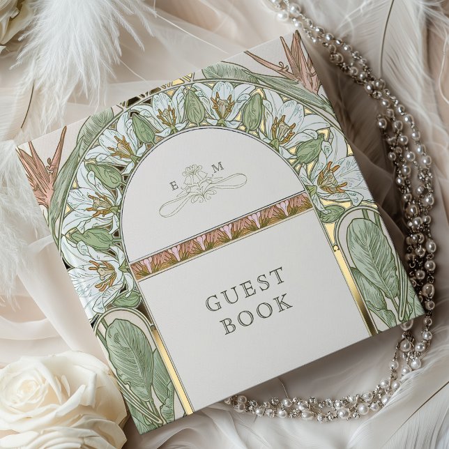 Strelitzia Gold Wedding Art Nouveau Foil Guest Book (Creator Uploaded)