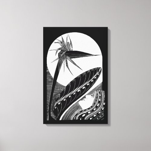Strelitzia overblown _ black and white vintage art canvas print