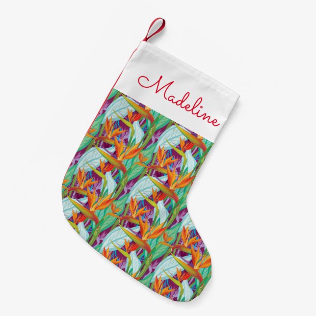 Strelitzia Pattern | Add Your Name Small Christmas Stocking (Front (Hanging))